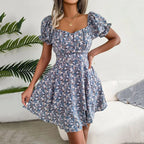 Square Neck Floral Dress with Puff Sleeves