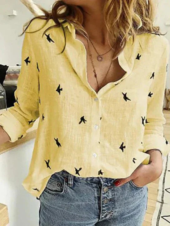 Stylish Long-Sleeve Cotton Blouse for Women