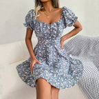 Square Neck Floral Dress with Puff Sleeves