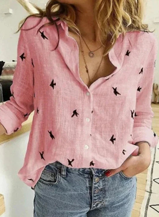 Stylish Long-Sleeve Cotton Blouse for Women
