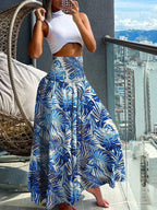 Elegant Long High-Waisted A-Line Skirt with Elastic Waist and Graceful Flow