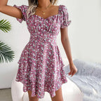 Square Neck Floral Dress with Puff Sleeves