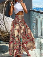 Elegant Long High-Waisted A-Line Skirt with Elastic Waist and Graceful Flow