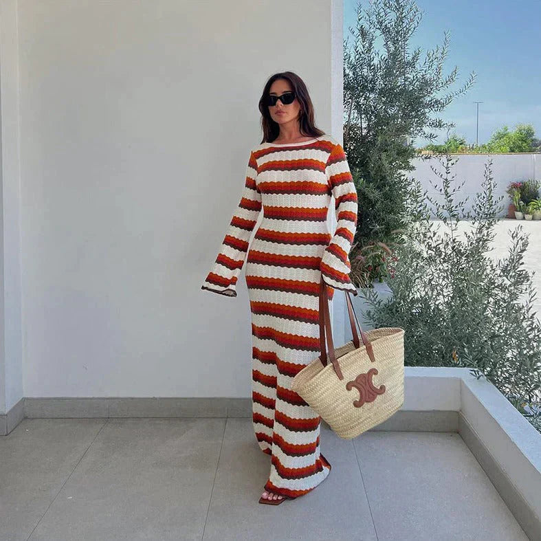 Stylish Striped Knit Maxi Dress