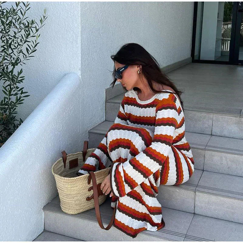 Stylish Striped Knit Maxi Dress