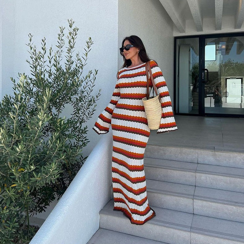 Stylish Striped Knit Maxi Dress