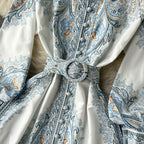 Floral Print A-Line Dress with Belted Waist