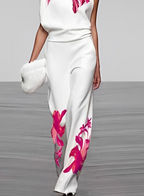 Floral Turtleneck and Wide-Leg Pants Set