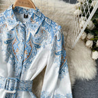 Floral Print A-Line Dress with Belted Waist