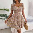 Square Neck Floral Dress with Puff Sleeves