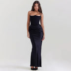 Elegant Strapless Evening Dress with Ruffled Waist Accents