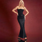 Elegant Strapless Evening Dress with Ruffled Waist Accents