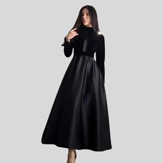 Stylish Velvet Turtleneck Dress with Flared Hem