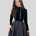 Stylish Velvet Turtleneck Dress with Flared Hem