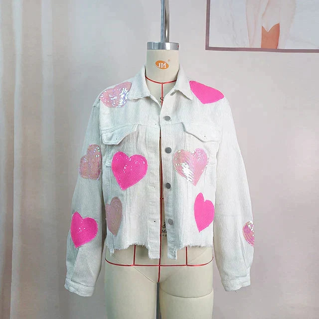 Heart-Shaped Sequin Corduroy Jacket