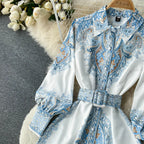 Floral Print A-Line Dress with Belted Waist