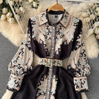 Floral Print A-Line Dress with Belted Waist