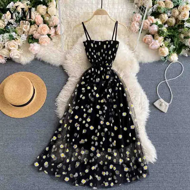 Floral Daisy Print Spaghetti Strap Summer Dress for Women