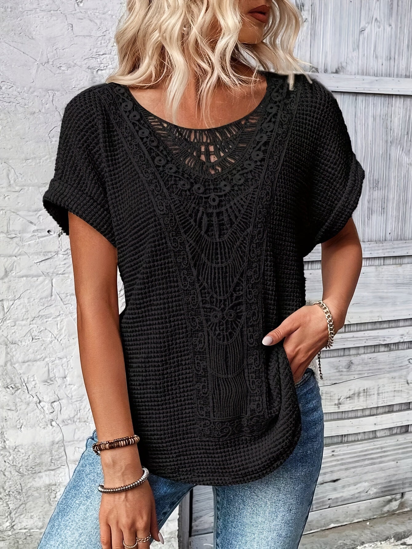 Stylish Lace Tee with Fashionable Details