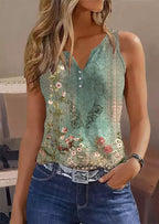 Floral Print Watercolor Sleeveless Top