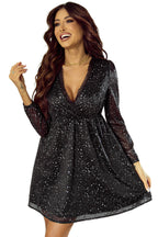 Stylish Black Glitter Dress with Elegant Mesh Overlay