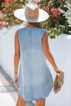 Denim Sleeveless Mini Dress with V-Neck