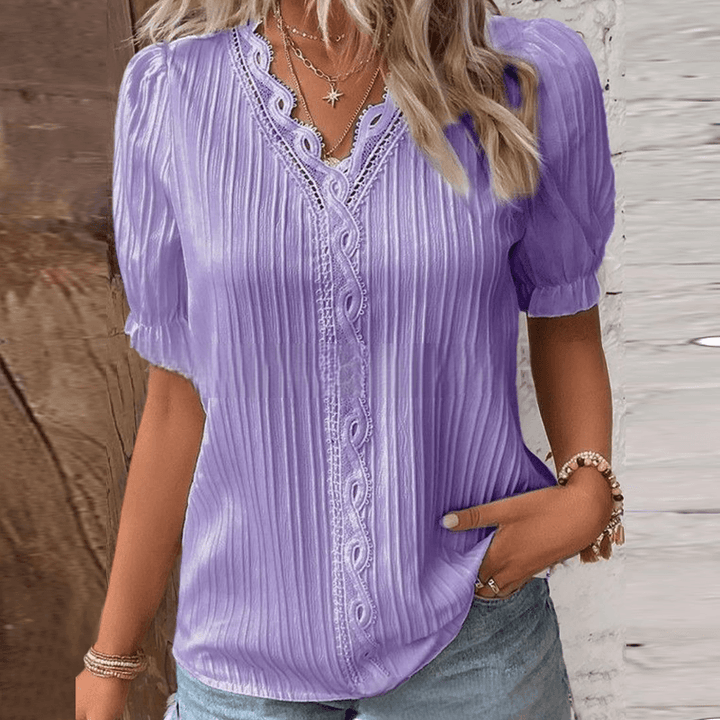Elegant V-Neck Shirt with Lace Accents