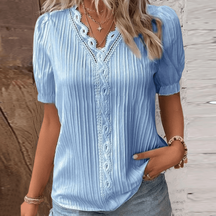 Elegant V-Neck Shirt with Lace Accents