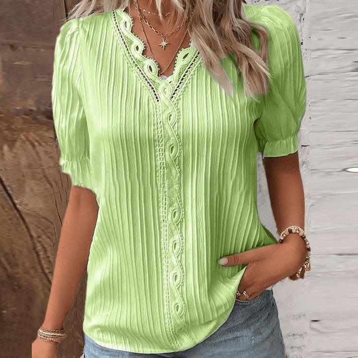 Elegant V-Neck Shirt with Lace Accents