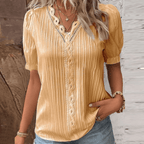 Elegant V-Neck Shirt with Lace Accents