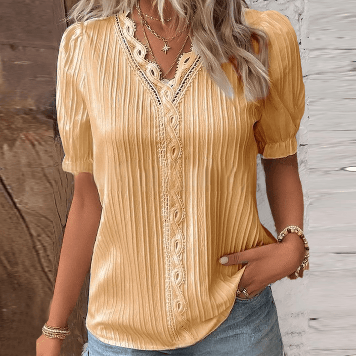Elegant V-Neck Shirt with Lace Accents