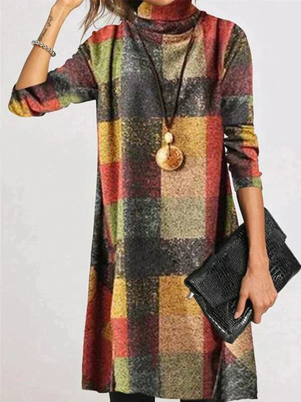 Stylish Checkered Turtleneck Dress for Women