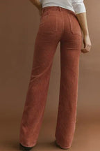 High-Waisted Corduroy Trousers Featuring Square Pockets