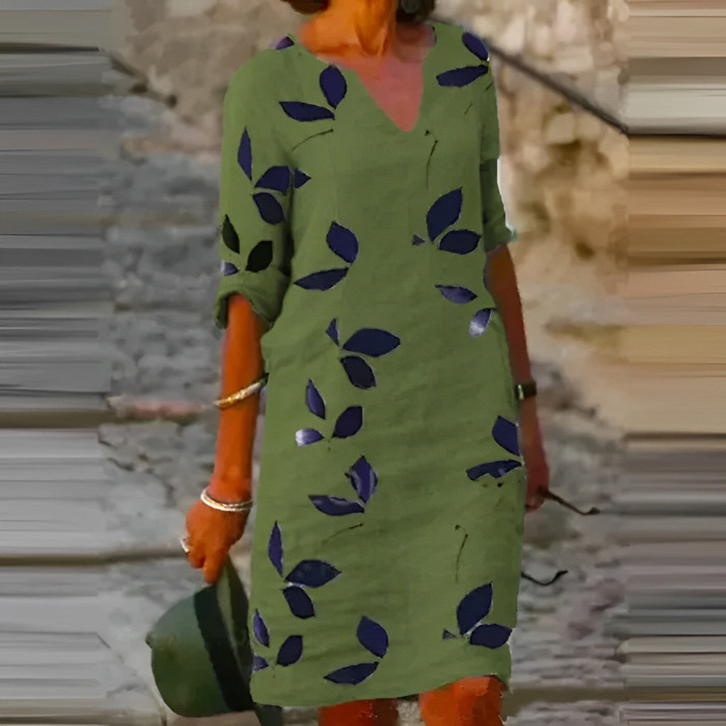 Charming Women's Summer Dress with Leaf Print Design