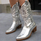 Stylish Metallic Western Ankle Boots