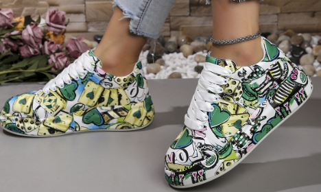 Graffiti Print Layered Sneakers for Women