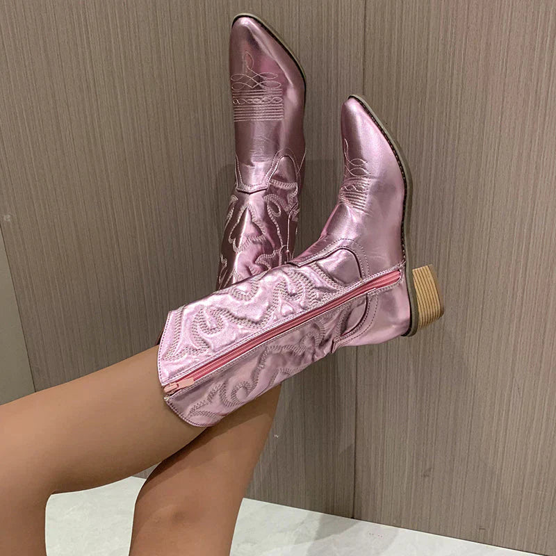 Stylish Metallic Western Ankle Boots